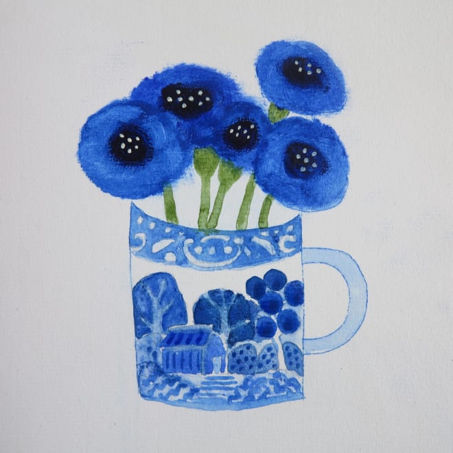 Cornflowers in a Little Blue Cup