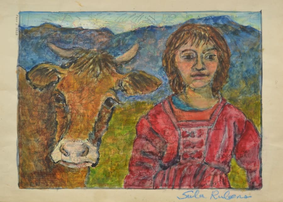 Young Girl with Cow Study