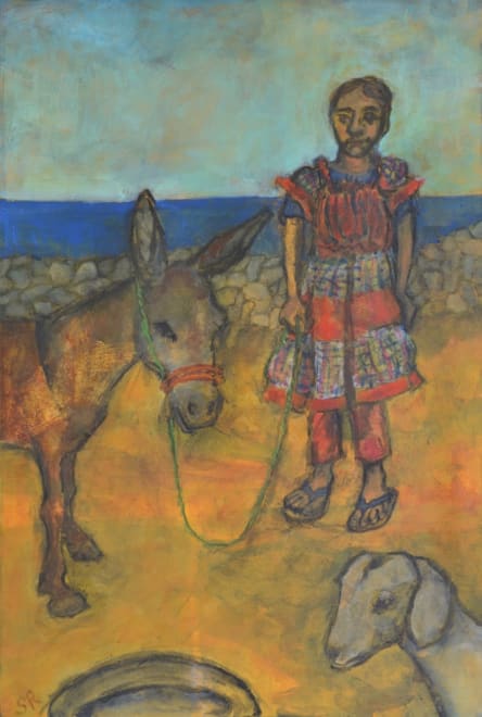 Girl with Donkey and a Young Goat - Study