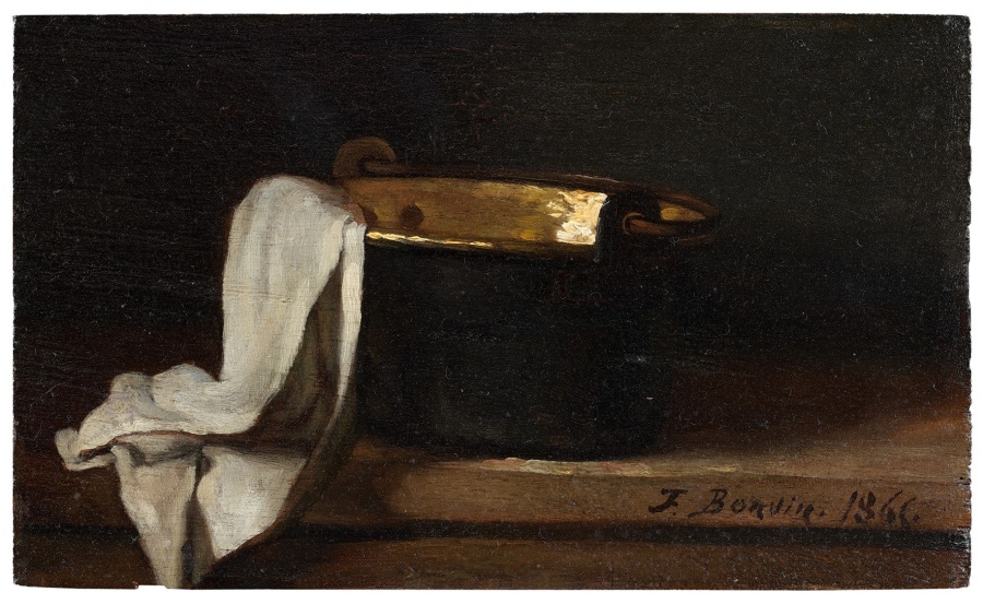 COPPER POT AND WHITE CLOTH