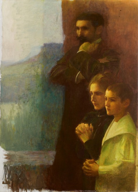 SELF-PORTRAIT WITH HIS WIFE AND SON, STUDY FOR CHRIST AND HIS DISCIPLES AT EMMAUS