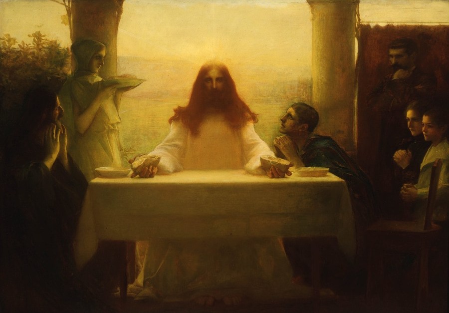 SELF-PORTRAIT WITH HIS WIFE AND SON, STUDY FOR CHRIST AND HIS DISCIPLES AT EMMAUS