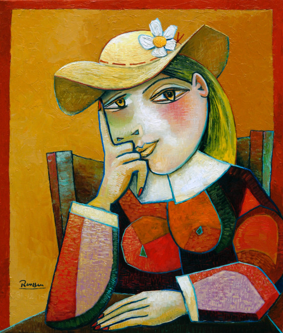 Seated woman at a table