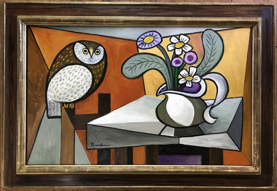 Owl and pitcher with flowers