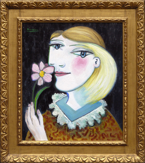 Woman with a pink flower