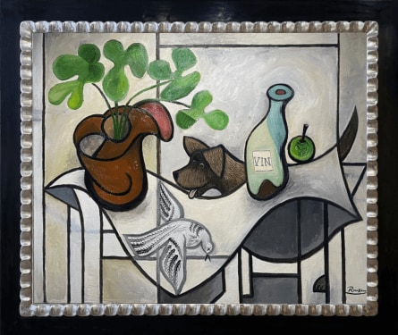 Still life with dog and dove