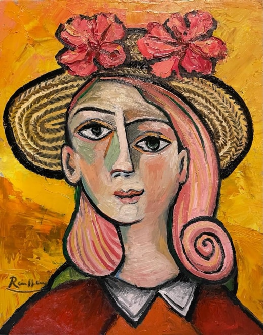 Woman with flowers in her hat