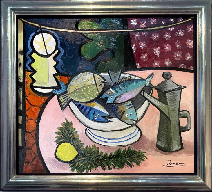 Size M | Still life with shell, fish, lemon and lantern