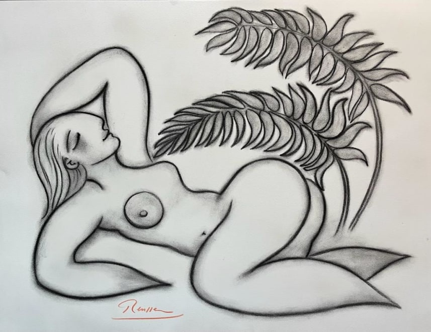 Nude under a palm tree
