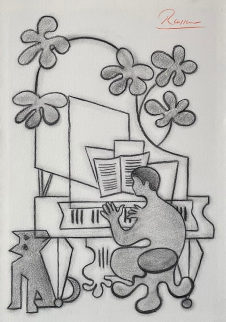 Boy behind a grand piano