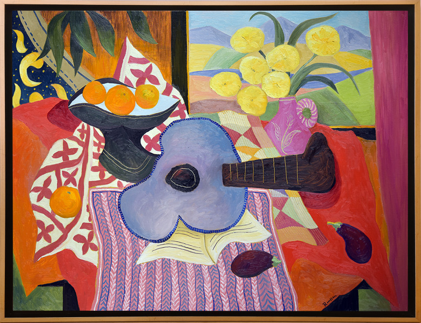 Size L | Guitar, fruitbowl and flowers in a vase