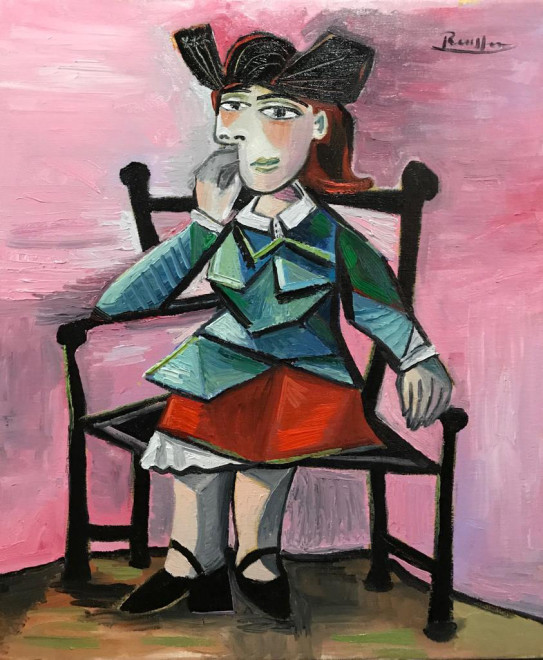Seated woman with a black hat
