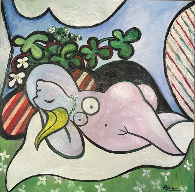 Reclining nude with flowers