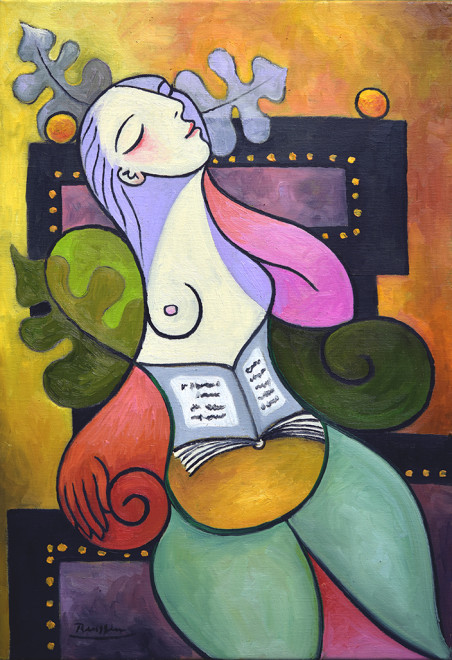 Woman in a wooden chair