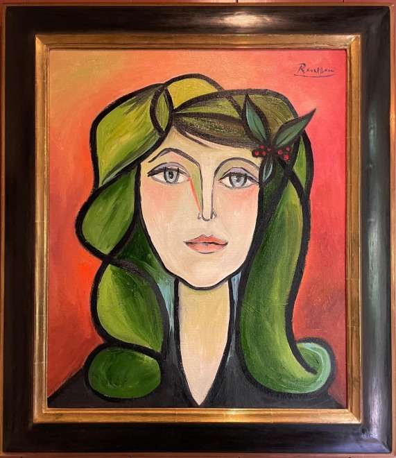 Size M | Portrait of a woman with green hair