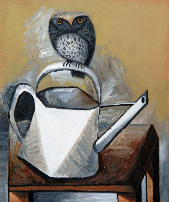 Size S | Small owl on a watering can | edition of 10
