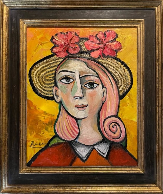 Woman with flowers in her hat