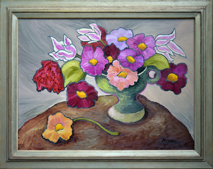 Flowers in a green vase
