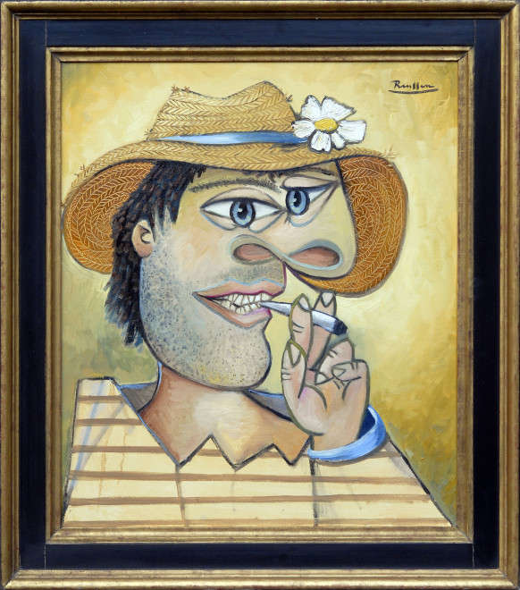 Man in a straw hat with flower