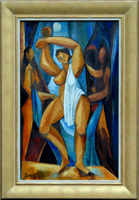 Standing nude with drapery and figures