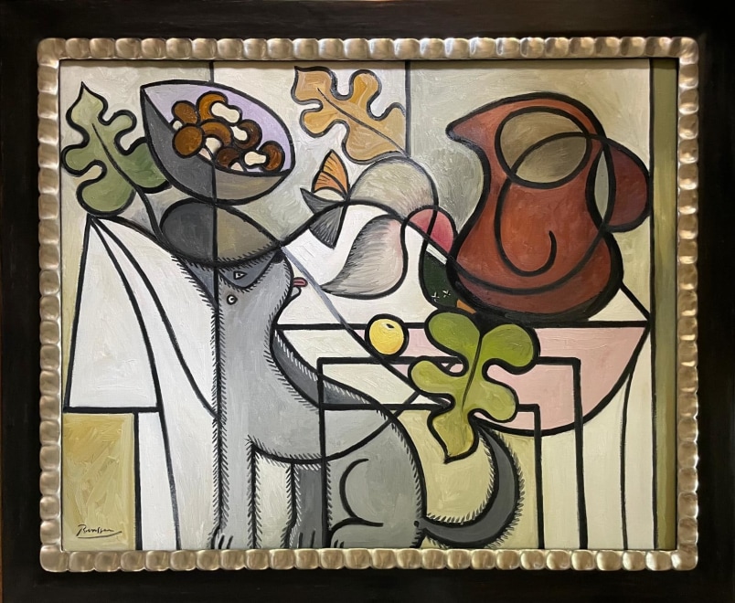 Size L | Dog, duck, mushrooms and a pitcher.