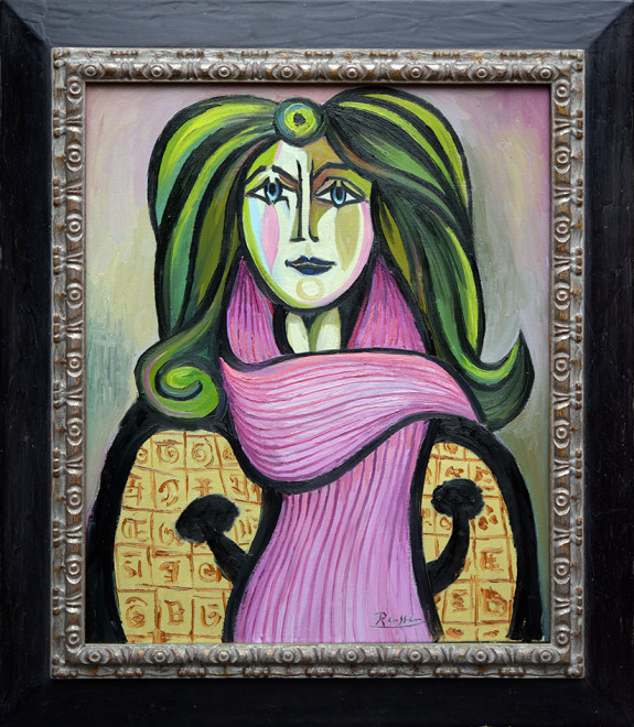 Woman with pink shawl