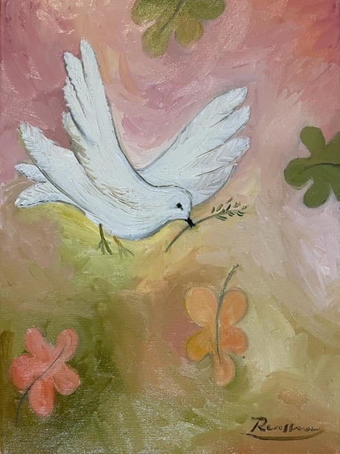 Dove with olive branch III