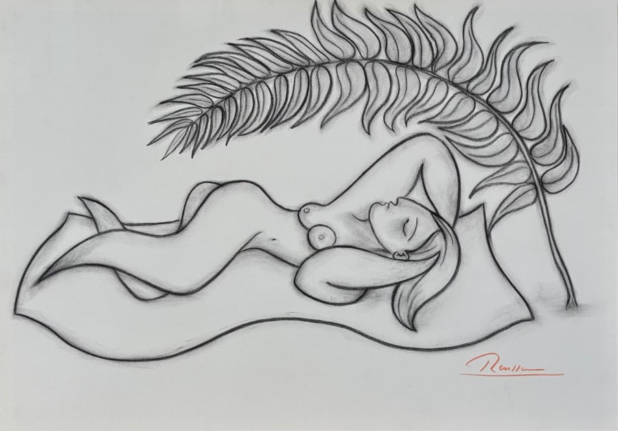 Nude under a palm leaf