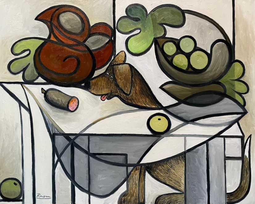 Size L | Still life with dog