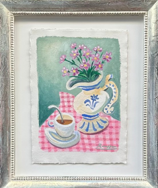 Size M | Pitcher with flowers and a cup of coffee