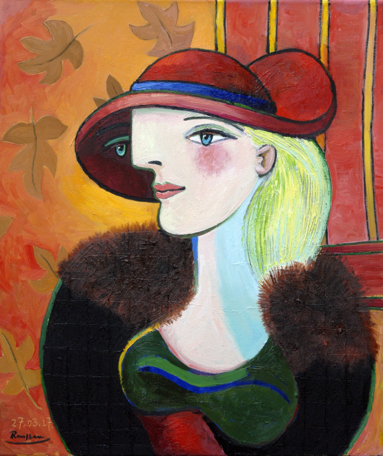 Erik Renssen, Woman in a red hat, 2017
