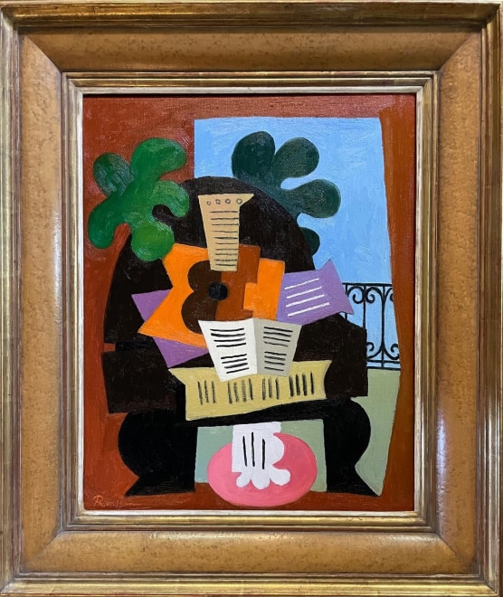 Size S | Piano, guitar and music sheet in front of a balcony