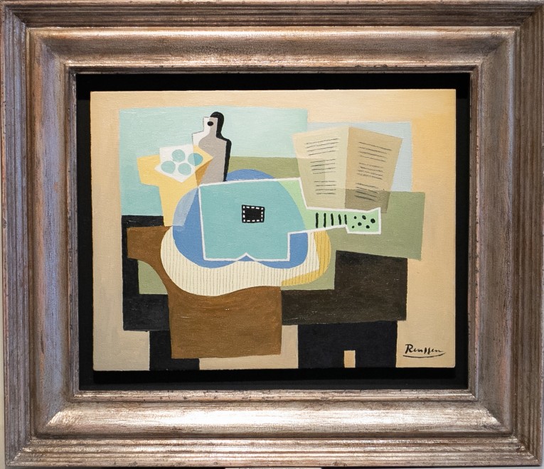 Size S | Still life with guitar, bottle and fruitbowl