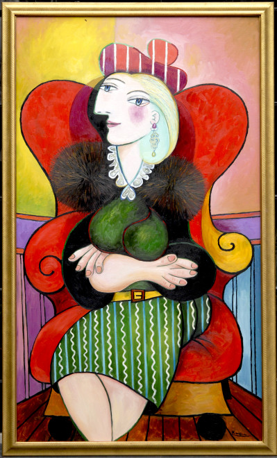 Seated woman with turquoise earrings