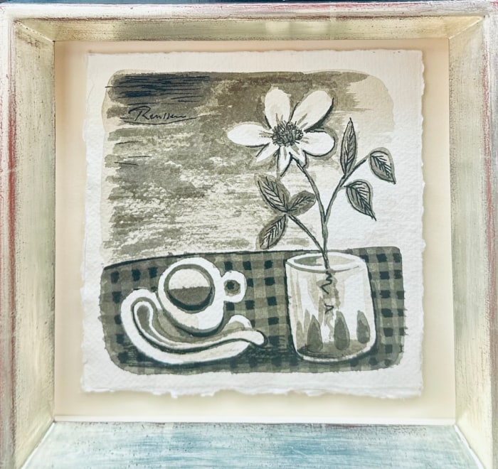 Size S | Still life with coffee cup and flower in a glass