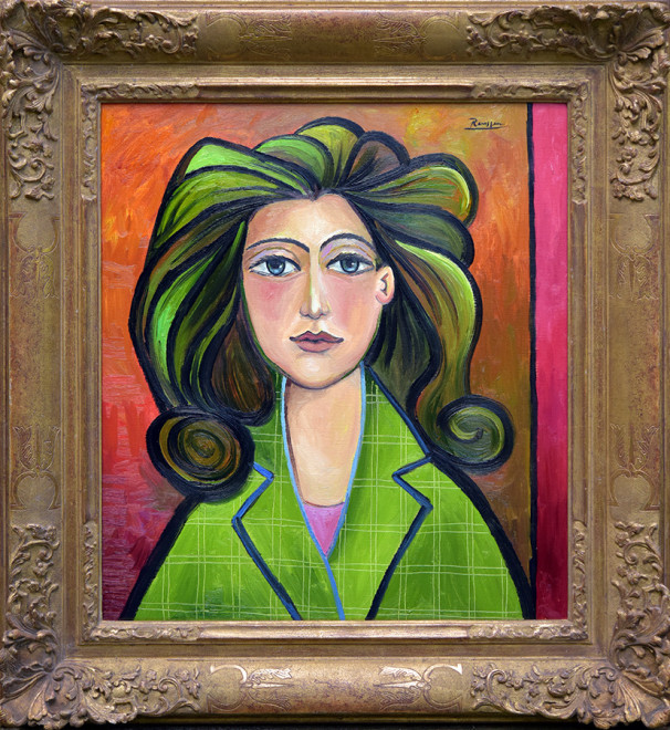 Woman in a green checkered jacket