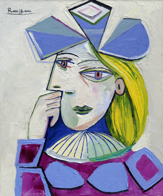 Woman in a blue hat