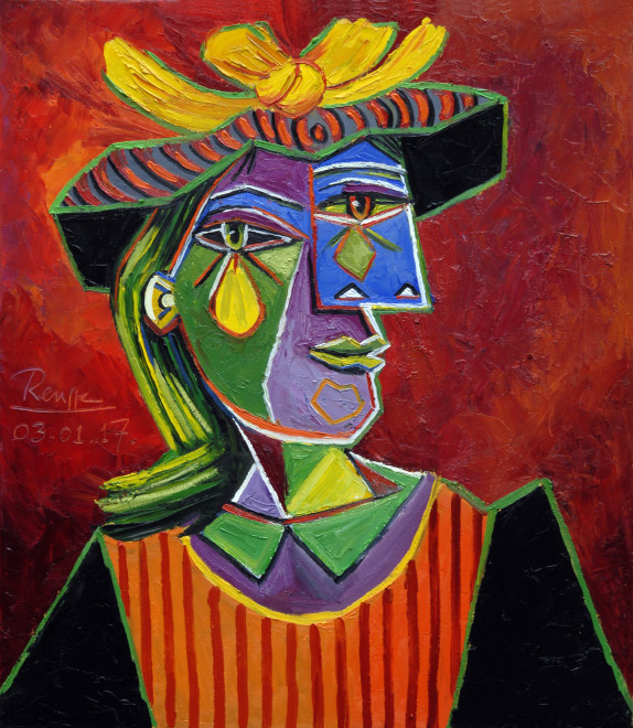 Woman in a striped hat