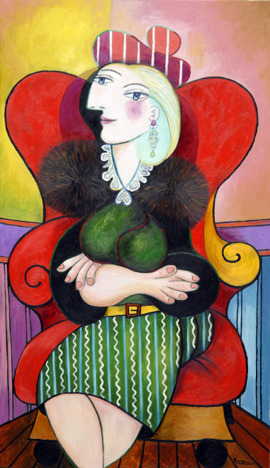 Seated woman with turquoise earrings