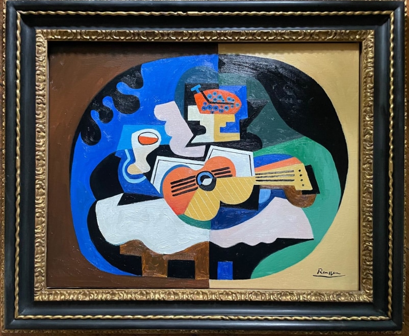 Size L | Still life with guitar, grapes and glass