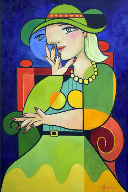 Size XXL | Woman in a green and yellow dress
