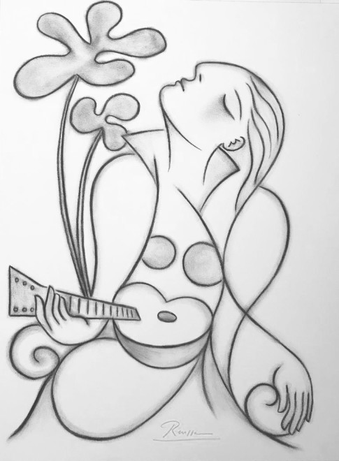 Seated woman with guitar