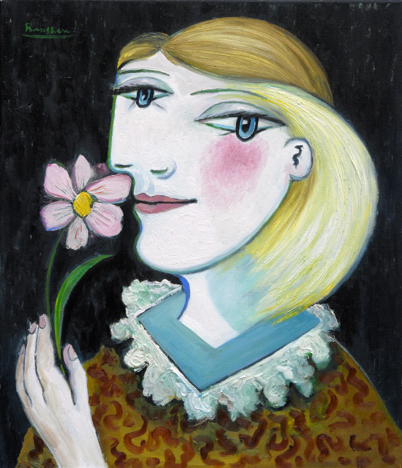 Woman with a pink flower