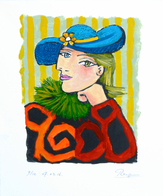Woman in a straw hat with flower 3, (V)