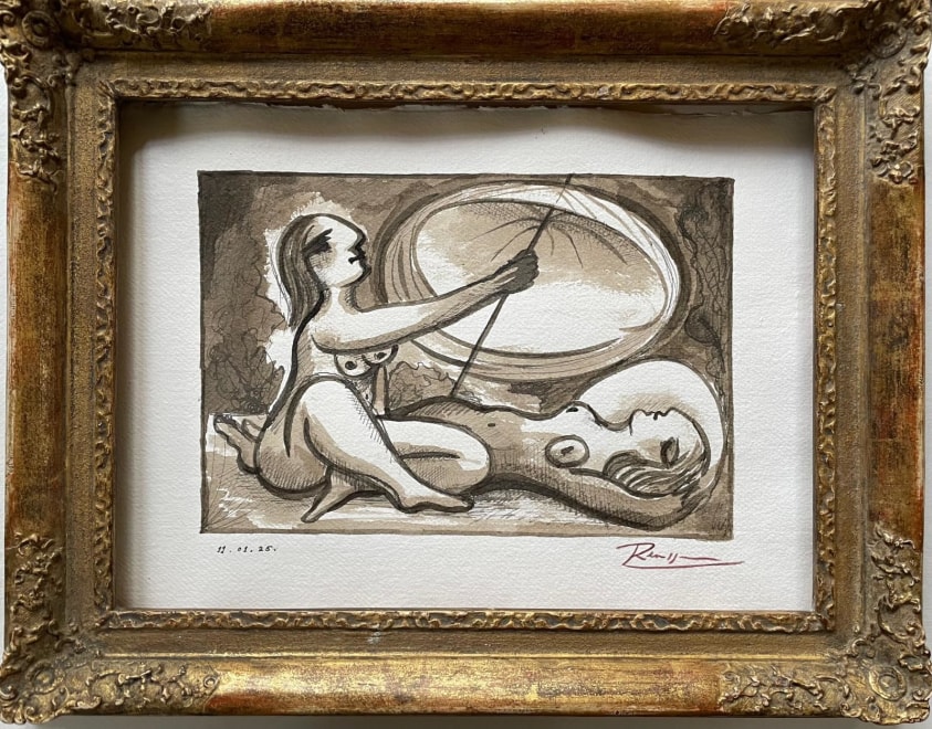 Two nudes with parasol