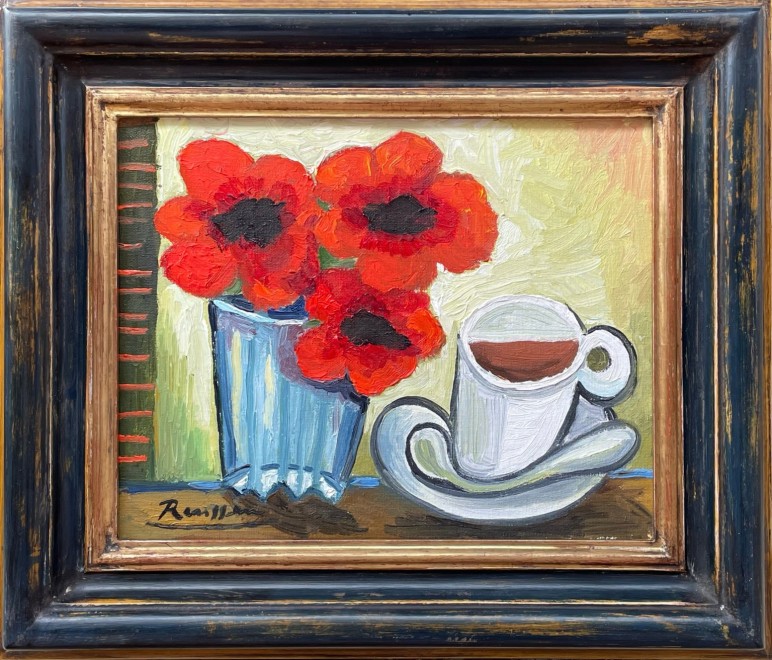 Poppies and cup of coffee