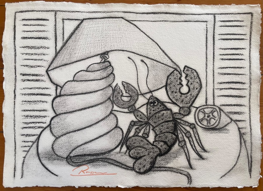 Size S | Stil life with lobster, lamp & lemon