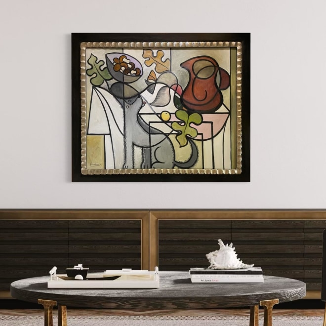 Size L | Dog, duck, mushrooms and a pitcher.
