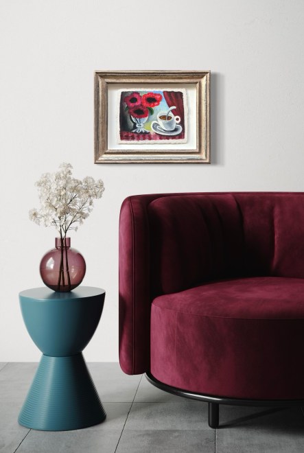 Poppies and cup of coffee