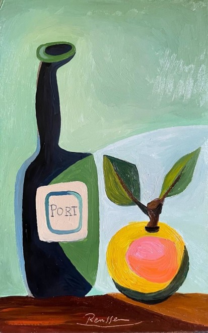 Bottle of Port and apple